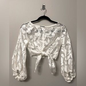 XS White Crop Top with Bell Sleeves